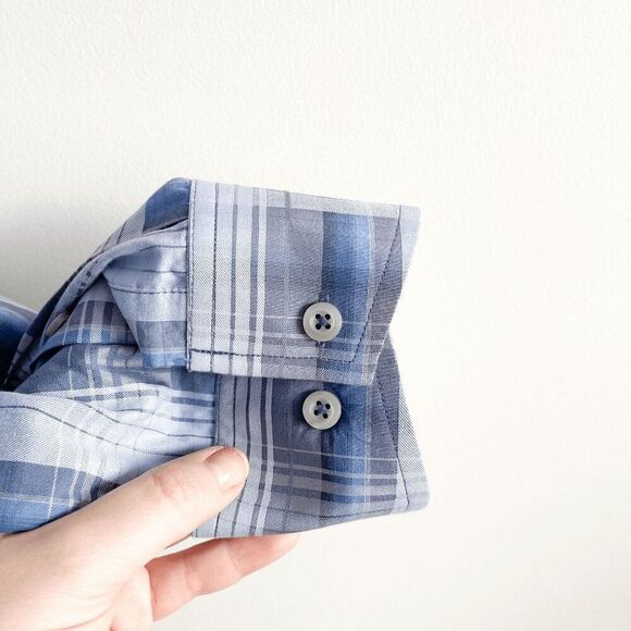 Tommy Bahama Mens Long Sleeve Silk Button-Down Shirt Blue Plaid Size Large - Picture 3 of 8